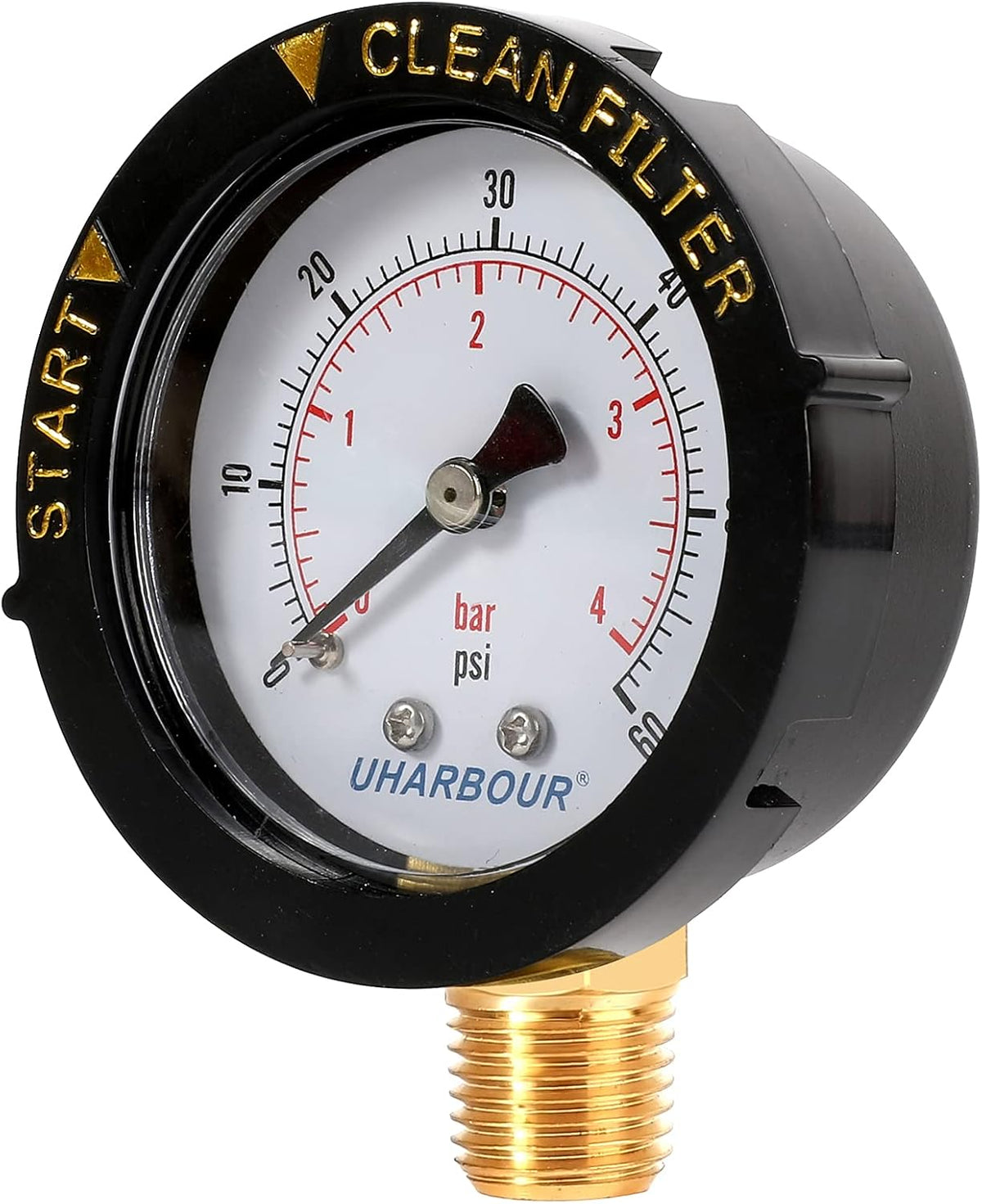 Pool filter pressure gauge — original angled gauge view