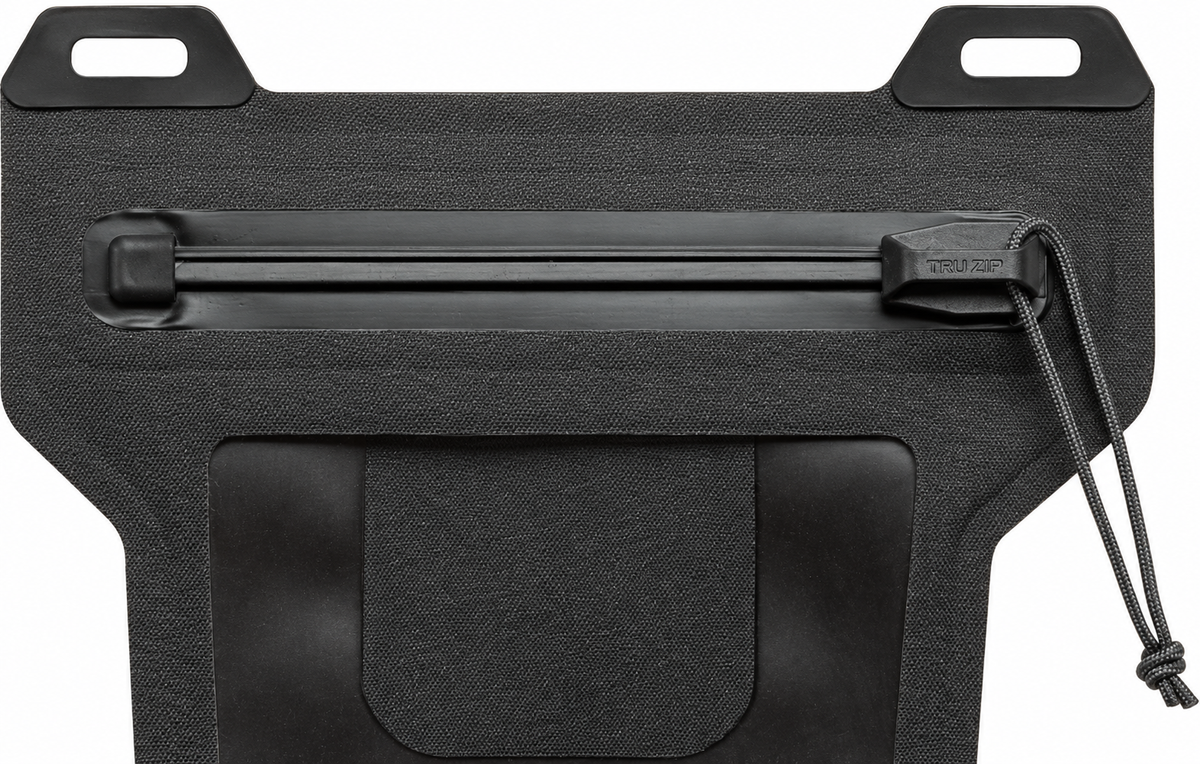 Waterproof phone pouch — actual toothless zipper and pull detail