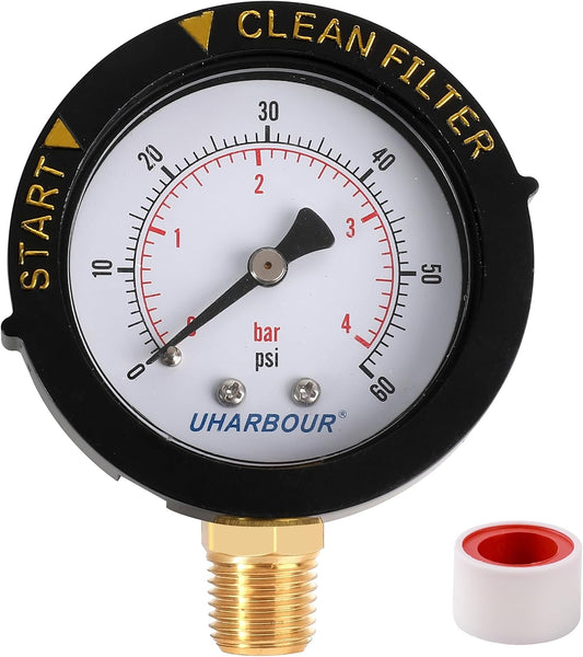 Pool filter pressure gauge — original gauge and sealing tape
