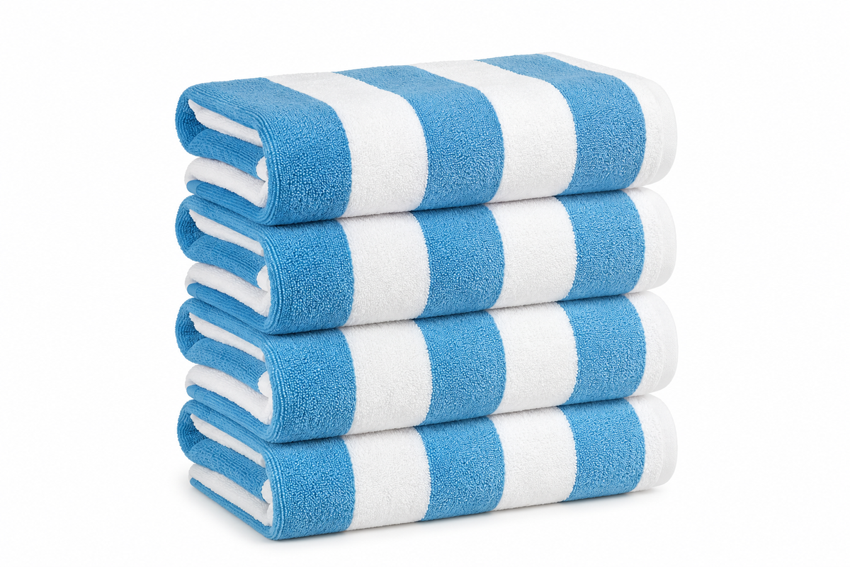 Beach towels — complete current light-blue four-towel stack
