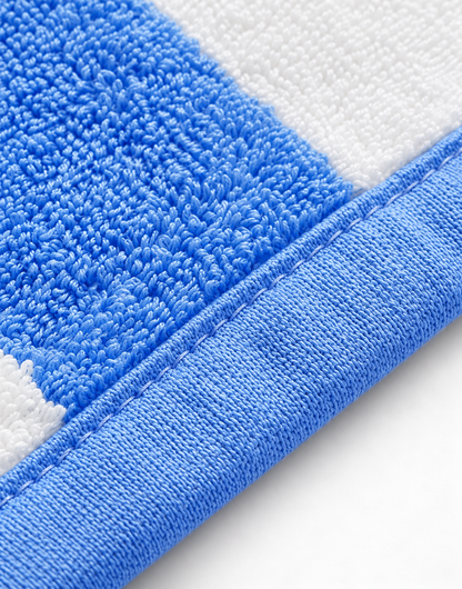 Beach towels — actual terry loops and stitched hem detail