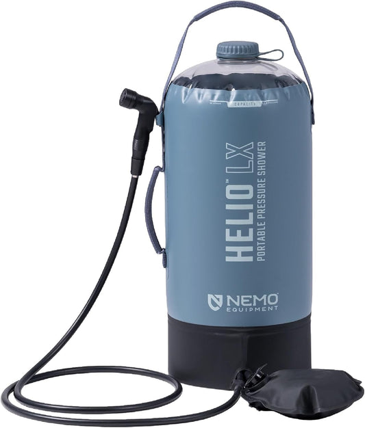 Portable pressure shower — original current Helio LX tank, hose and foot pump