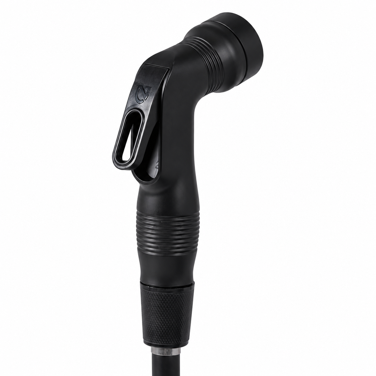 Portable pressure shower — actual closed-trigger spray nozzle detail