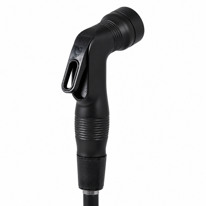 Portable pressure shower — actual closed-trigger spray nozzle detail