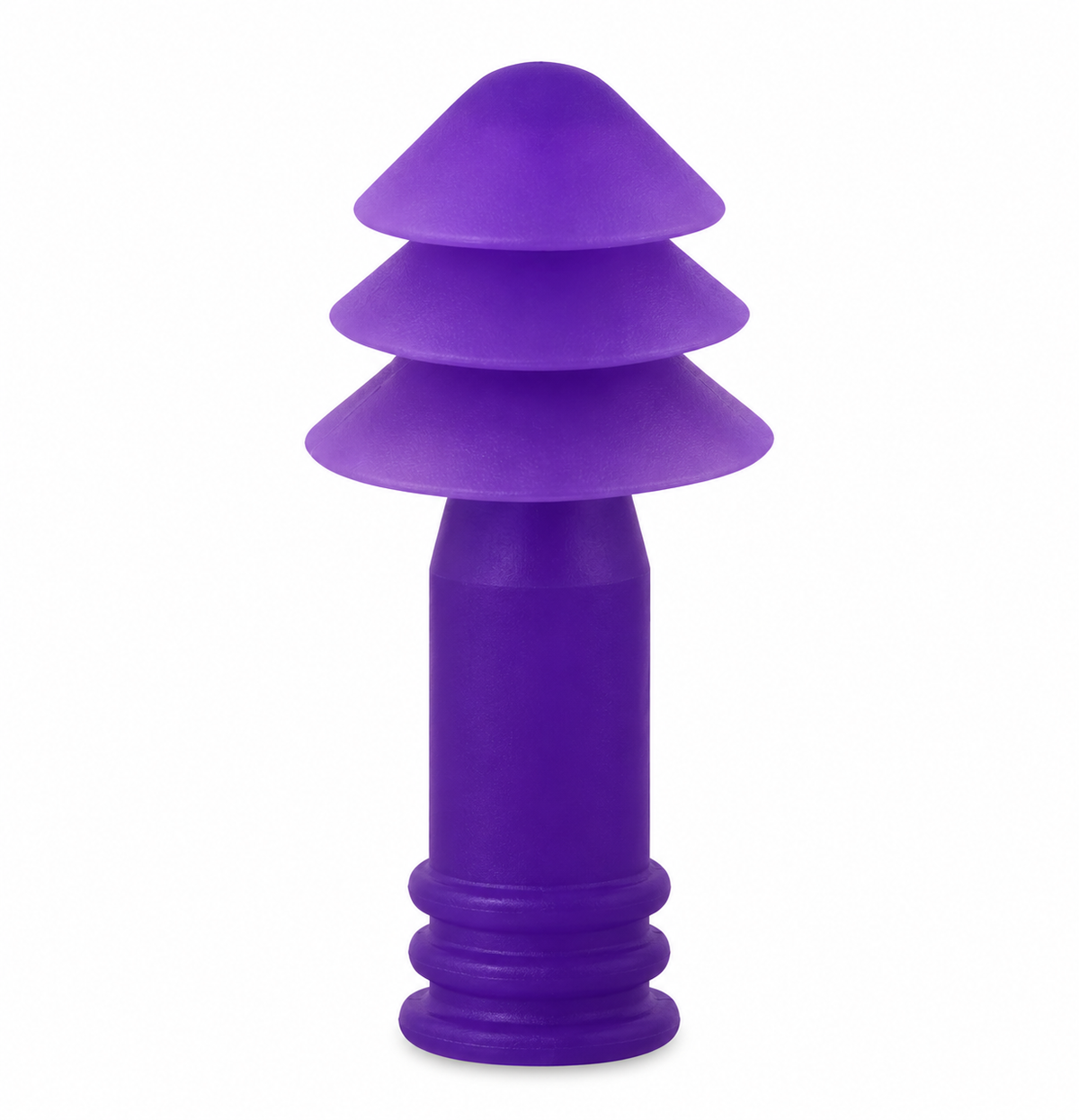 Swimming earplugs — actual triple-flange plug and flexible stem detail