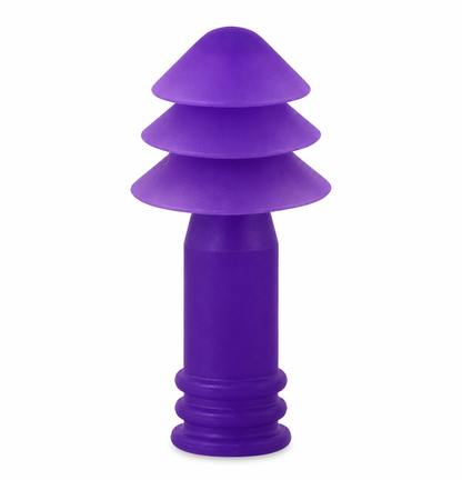 Swimming earplugs — actual triple-flange plug and flexible stem detail