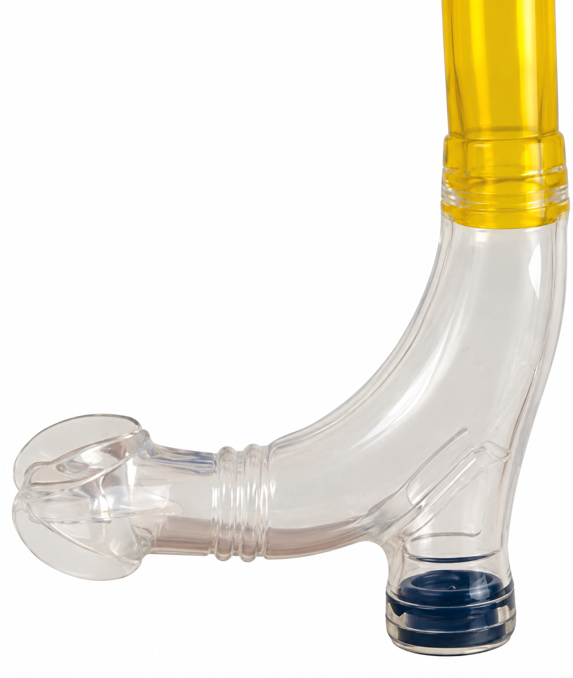 Swim snorkel — actual lower mouthpiece and purge-valve detail