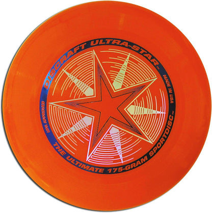 Flying disc — original current bright-orange disc and foil stamp