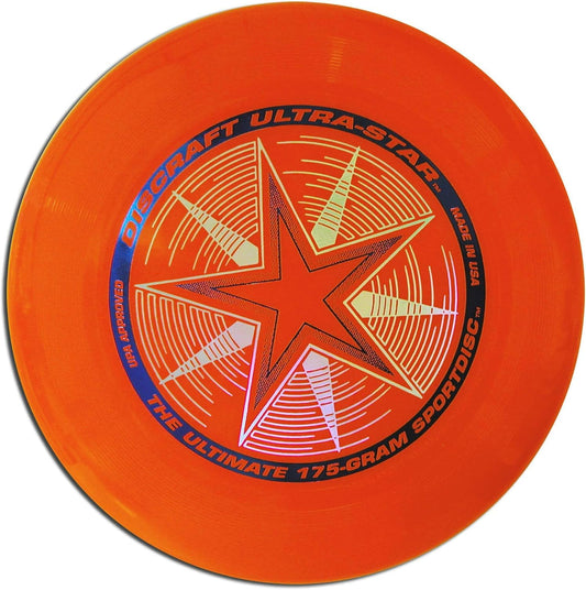 Flying disc — original current bright-orange disc and foil stamp
