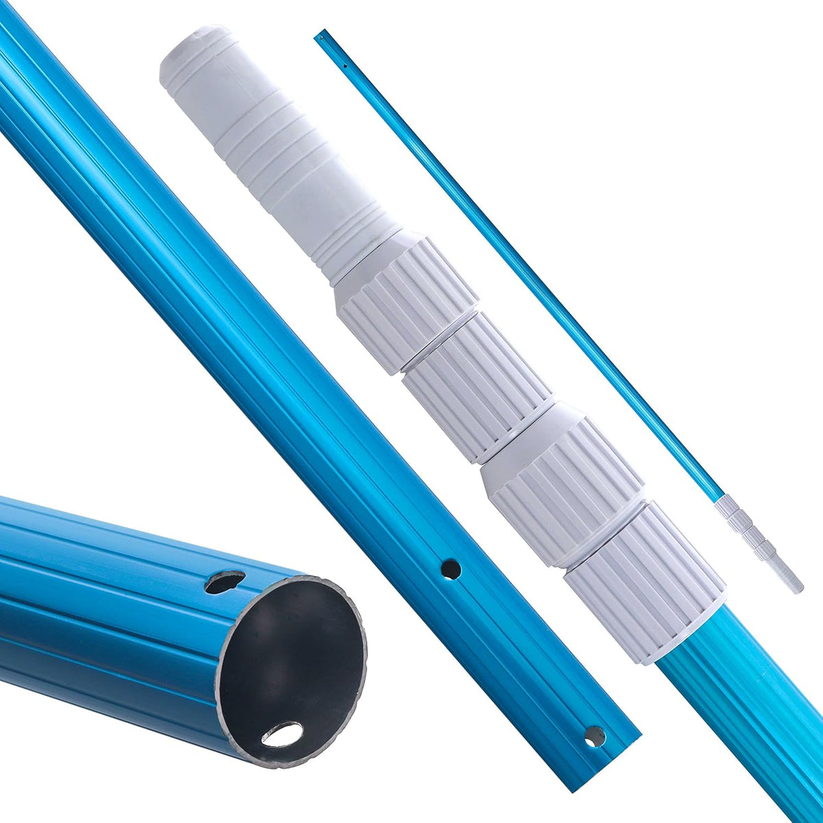 Pool pole — original complete collapsed pole with actual end and lock detail views