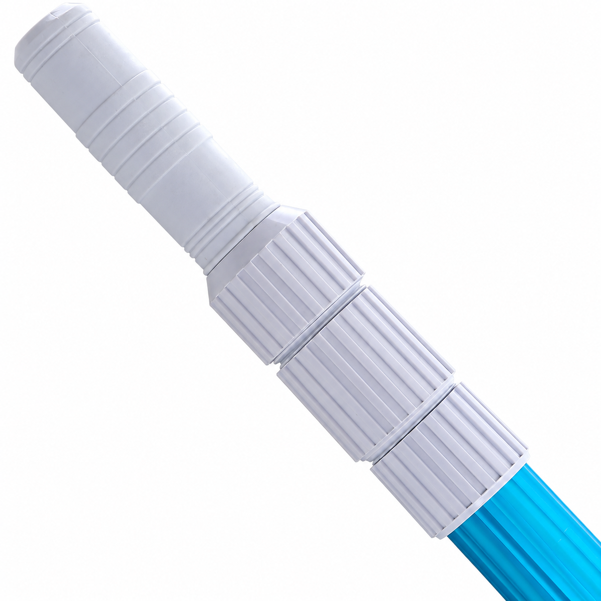 Pool pole — actual central white locking assembly and blue tube detail