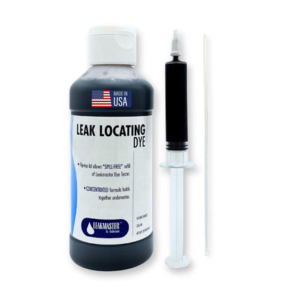 Pool leak detection dye — original bottle, syringe and extension straw
